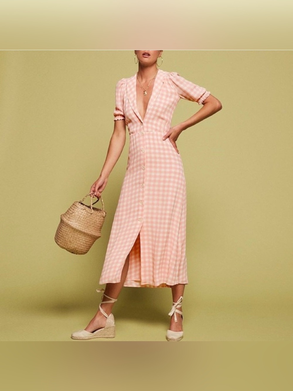 Reformation Pink Gingham Maxi Dress - Picture 2 of 6